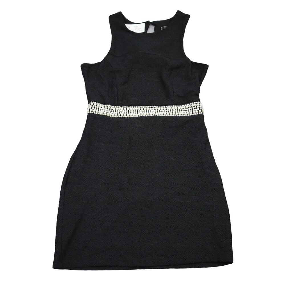 KIMCINE Dress Womens L Black Sheath Sleeveless Round Neck Stretch Rhinestone Zip